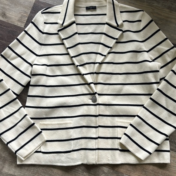 Talbots Navy nautical stripe ivory knit blazer size 12p